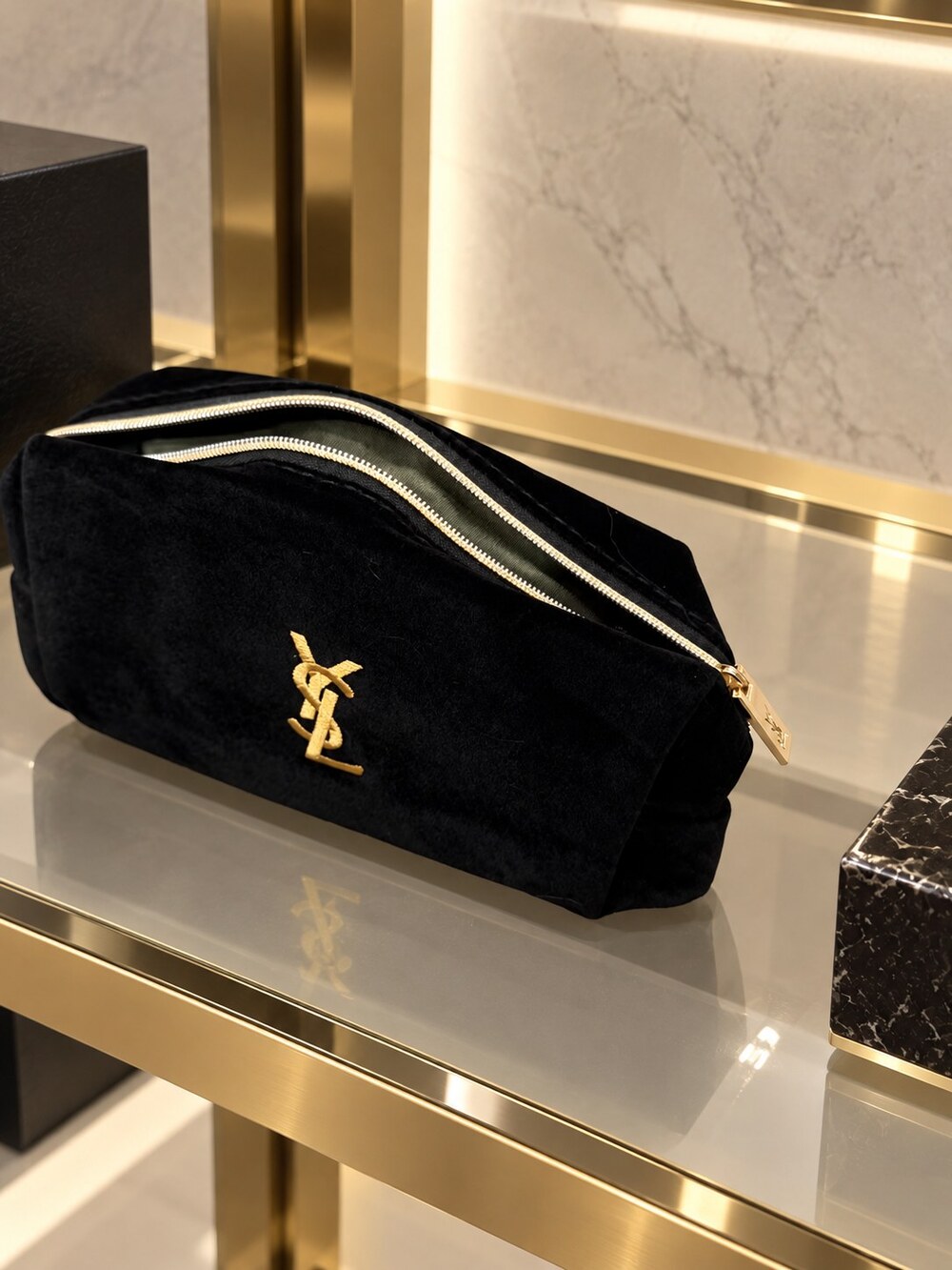 Yves Saint Laurent Black Velvet Makeup Bag | Sleek Cosmetic Organizer - Picture 6 of 6